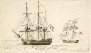 Una fragata danesa anclada y un bergantín inglés bajo vela de Christoffer Wilhelm Eckersberg