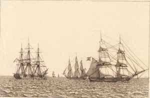 Una fragata anclada. Ilustración para "Linearperspectiven", Tabla IXb de Christoffer Wilhelm Eckersberg