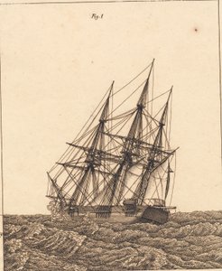 Una corbeta en tormenta. Ilustración para "Linearperspectiven", Tabla X de Christoffer Wilhelm Eckersberg