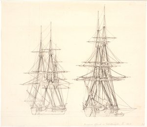 Una corbeta y un bergantín anclados de Christoffer Wilhelm Eckersberg