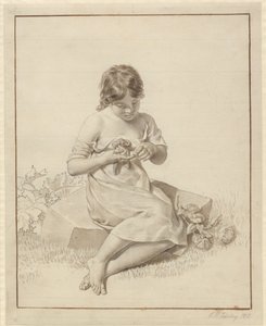 Una niña pequeña que se ha pinchado el dedo con una espina de rosa de Christoffer Wilhelm Eckersberg