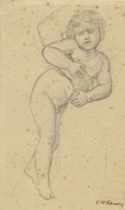 Un niño desnudo apoyado en las rodillas de su madre de Christoffer Wilhelm Eckersberg