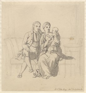 Una joven pareja sentada en un sofá, ella con un niño en brazos de Christoffer Wilhelm Eckersberg