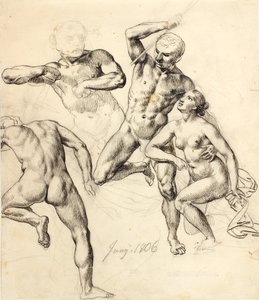 Estudios de figuras - tres hombres y una mujer