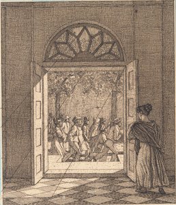 Desde un vestíbulo. Ilustración para "Linearperspectiven", Tabla VI de Christoffer Wilhelm Eckersberg