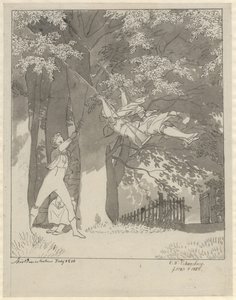 El columpio. Desde el bosque de Skjoldnæsholm de Christoffer Wilhelm Eckersberg