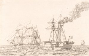 Vapor de ruedas y velero de Christoffer Wilhelm Eckersberg