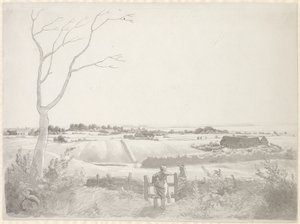 Paisaje con campesina junto a una cerca de piedra de Christoffer Wilhelm Eckersberg