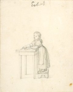Niña pequeña de pie en un taburete junto a una mesa de Christoffer Wilhelm Eckersberg