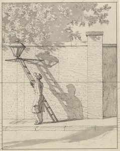 Perspectiva lineal aplicada en la pintura - Lámina VI. La lámpara de la calle en la pared del jardín, luz del día de Christoffer Wilhelm Eckersberg