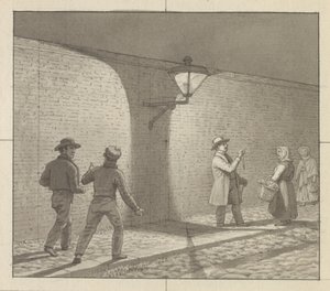Perspectiva lineal aplicada al arte de la pintura, Tabla VIII, fig. 1 - Actividad nocturna bajo la farola