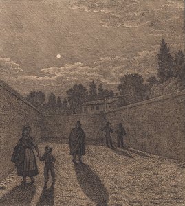 Luz de luna sobre un camino. Ilustración para "Linearperspectiven", Tabla IV