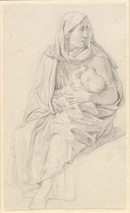 Moisés divide las aguas y el ejército del faraón es engullido - Estudio para una madre israelita y su hijo de Christoffer Wilhelm Eckersberg
