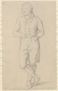 Retrato de un hombre de pie, con las piernas cruzadas, apoyado en un sofá de Christoffer Wilhelm Eckersberg