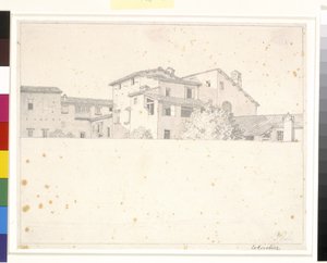 Casas romanas, vistas sobre un muro de Christoffer Wilhelm Eckersberg