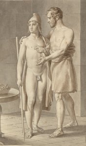 Telemaco encuentra a Ulises disfrazado de mendigo en la casa del pastor Eumeo (fragmento) de Christoffer Wilhelm Eckersberg