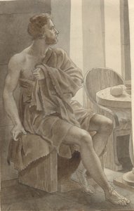 Telémaco encuentra a Ulises disfrazado de mendigo en la casa del pastor Eumeo - Ulises; fragmento de toda la composición. de Christoffer Wilhelm Eckersberg