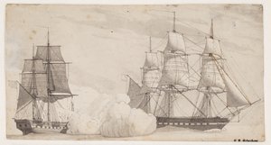 Dos barcos de guerra en combate (la fragata inglesa Shannon y la fragata americana Chesapeake?) de Christoffer Wilhelm Eckersberg