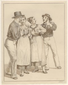 Dos marineros cortejan a un par de chicas de Christoffer Wilhelm Eckersberg