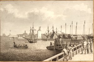 Vista desde Langelinie hacia Nyholm, a la derecha el fondeadero de la flota de Christoffer Wilhelm Eckersberg