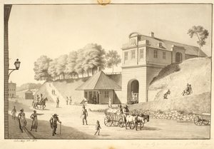 Vista a lo largo del muro hacia Nørreport, vista desde adentro de Christoffer Wilhelm Eckersberg