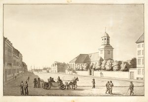 Vista sobre Sankt Annæ plads con la iglesia de la guarnición de Christoffer Wilhelm Eckersberg