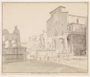 Vista del Campidoglio y Santa Maria in Aracoeli, Roma de Christoffer Wilhelm Eckersberg