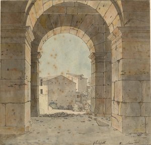 Vista hacia el norte a través de uno de los arcos del segundo piso del Coliseo en Roma de Christoffer Wilhelm Eckersberg