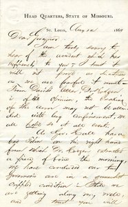 Carta firmada por C.C. Bailey, Cuartel General, Estado de Missouri, St. Louis, al Gobernador [Hamilton R. Gamble], 12 de agosto de 1863 de C. C. Bailey