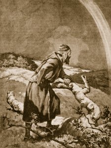 Roger Bacon estudiando un arco iris (litografía)