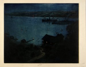 Luz de luna--Río Hudson de C. F. William Mielatz