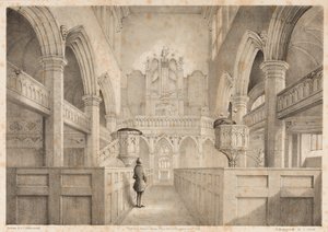 El interior de San Pedro, Wolverhampton, grabado por I. Shaw, 1848 de C. J. Greenwood