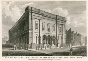 Vista oeste del Teatro Real, Drury Lane, Londres, desde Great Russell Street de C. John Mayle Whichelo