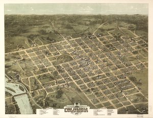 Vista de pájaro de la ciudad de Columbia, Carolina del Sur 1872.