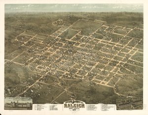 Vista de pájaro de la ciudad de Raleigh, Carolina del Norte 1872.