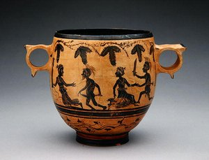 Skyphos con escenas de parodia, c.430-410 a.C. de Cabirian