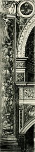 Franja de pilastra decorada por Callisto Piazza (hacia 1500-1561 o 1562), Tempio Civico della Beata Vergine Incoronata (Templo de la Beata Virgen María Coronada), Lodi, Lombardía, Italia, xilografía de Callisto Piazza