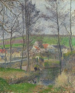Las orillas del Viosne en Osny con tiempo gris, invierno de Camille Jacob Pissarro