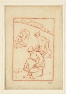 Estudio compositivo para "Mujeres desyerbando la hierba" de Camille Jacob Pissarro