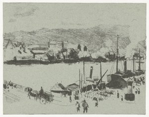Vista del muelle del Sena en Rouen Quai Boieldieu, en Rouen de Camille Jacob Pissarro