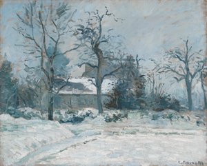 La casa de Piette en Montfoucault, efecto de nieve, 1874 de Camille Jacob Pissarro