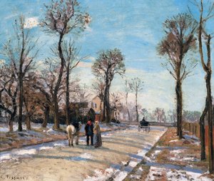 Ruta de Versalles, Louveciennes, sol de invierno y nieve, c. 1870 de Camille Jacob Pissarro