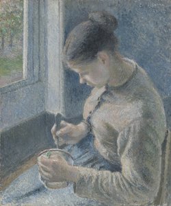 Joven campesina tomando su café