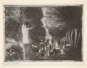 Bañista con gansos (Bañista con gansos) de Camille Pissarro