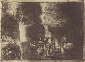 Bañista con Gansos de Camille Pissarro
