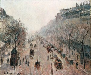 Boulevard Montmartre en una mañana soleada y brumosa, 1897 de Camille Jacob Pissarro