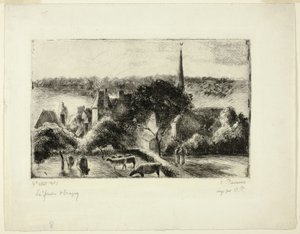 Iglesia y granja en Éragny de Camille Pissarro