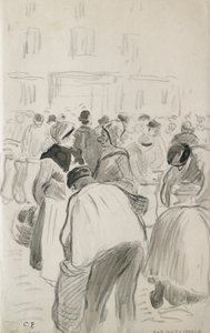 Estudio compositivo del mercado en Pontoise de Camille Pissarro