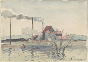 Fábrica en el Oise en Pontoise, 1873 de Camille Pissarro