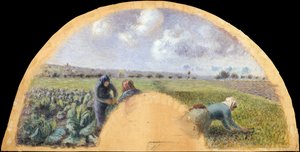 Montura de abanico: Los recolectores de col, ca. 1878-79 de Camille Pissarro